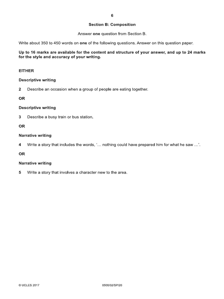 Narrative and Descriptive Writing From Paper 2 | PDF
