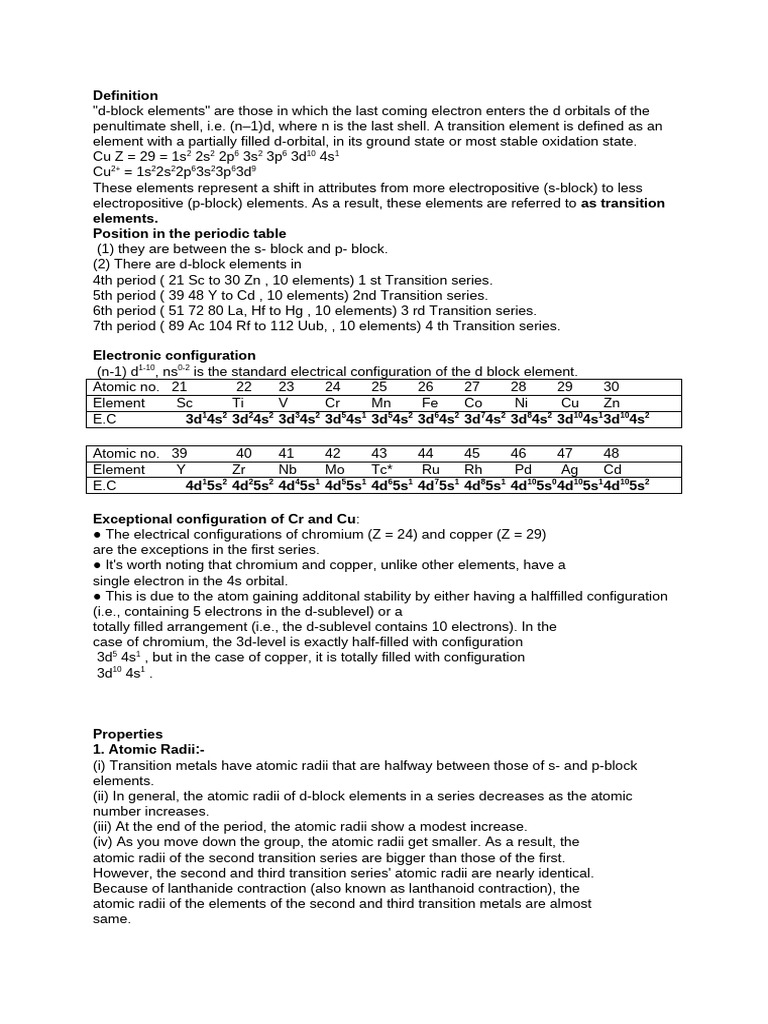 D And F Block Elements Pdf Transition Metals Science Mathematics