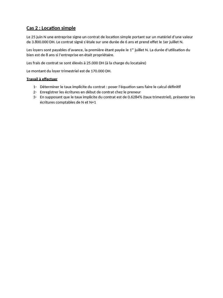 Cas 2 contrat de location simple 2 pdf
