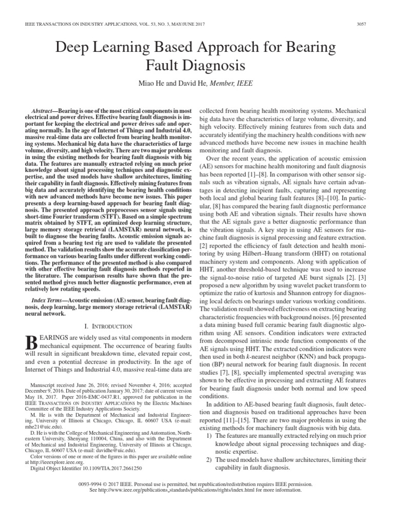 Deep Learning Based Approach For Bearing Fault Diagnosis | PDF
