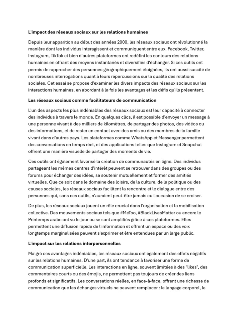 Réseaux Sociaux Sur Les Relations Humaines | PDF