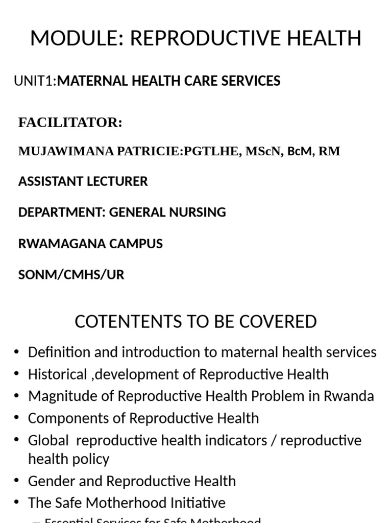 UNIT 1 Maternal Health Care Services | PDF | Maternal Death | Wellness