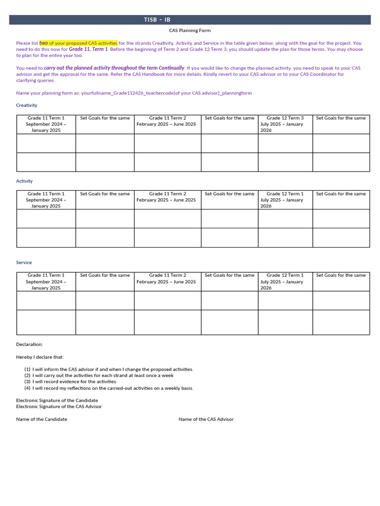 CAS Planning Form Template - 2024-26 | PDF