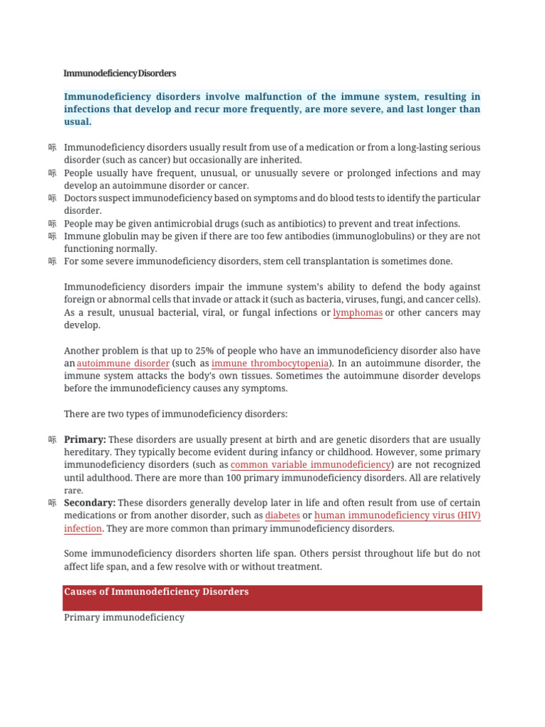 Overview of Immunodeficiency Disorders | PDF
