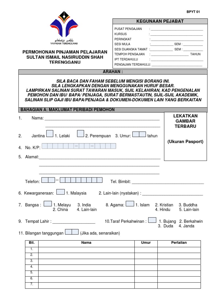 Borang Pinjaman Yayasan Terengganu | PDF