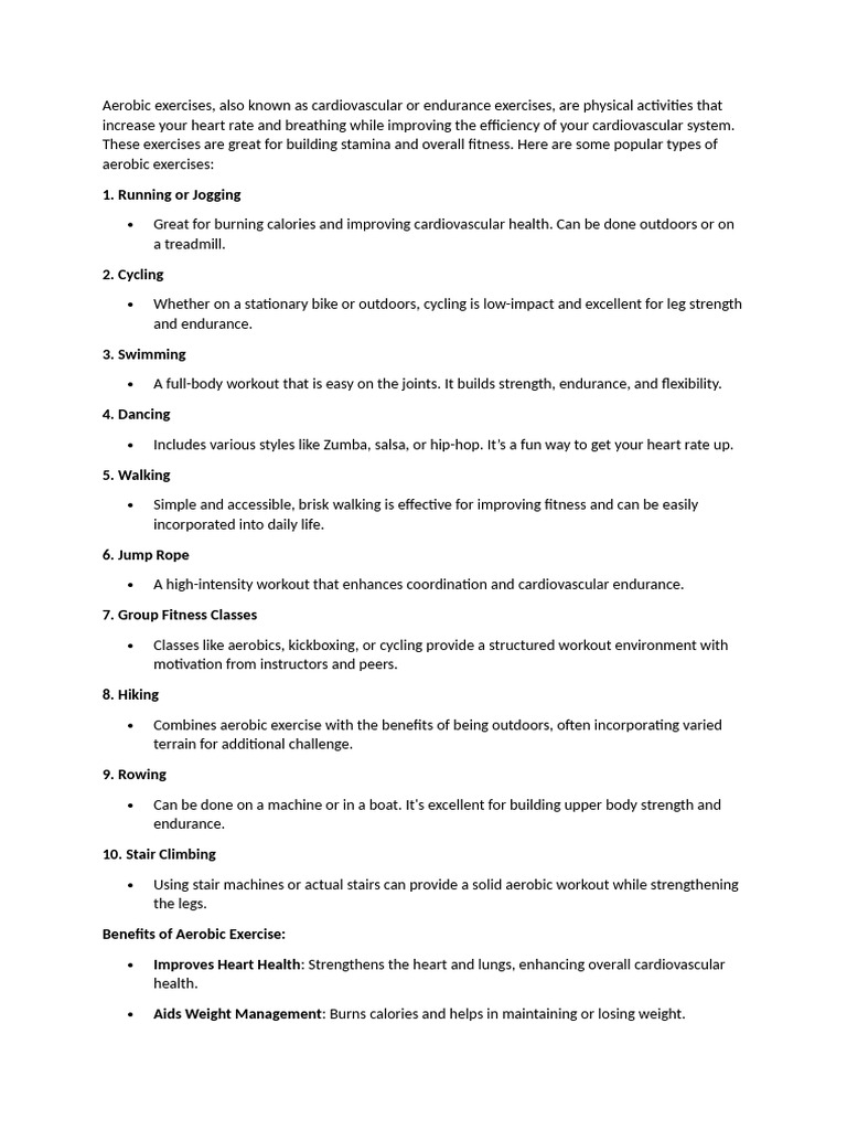 Aerobic Exercises Benefits | PDF