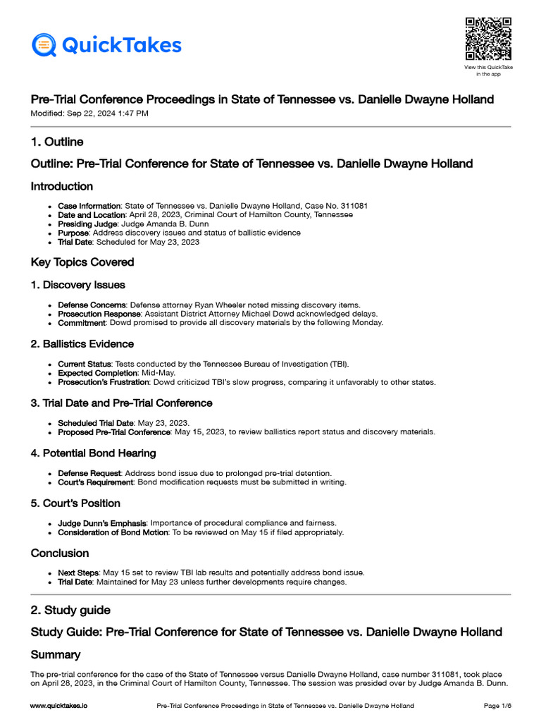 Donyell Holland Pretrial Transcripts | PDF | Discovery (Law) | Trials