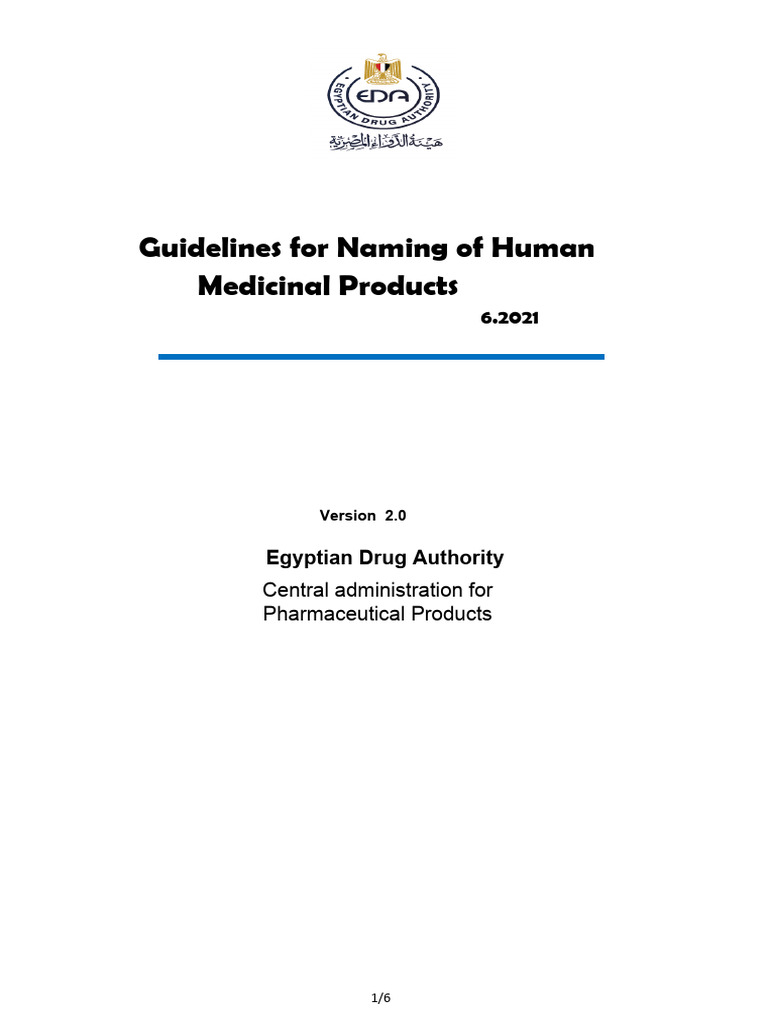 Guidelines for naming of human medicinal products 6 2021 pdf