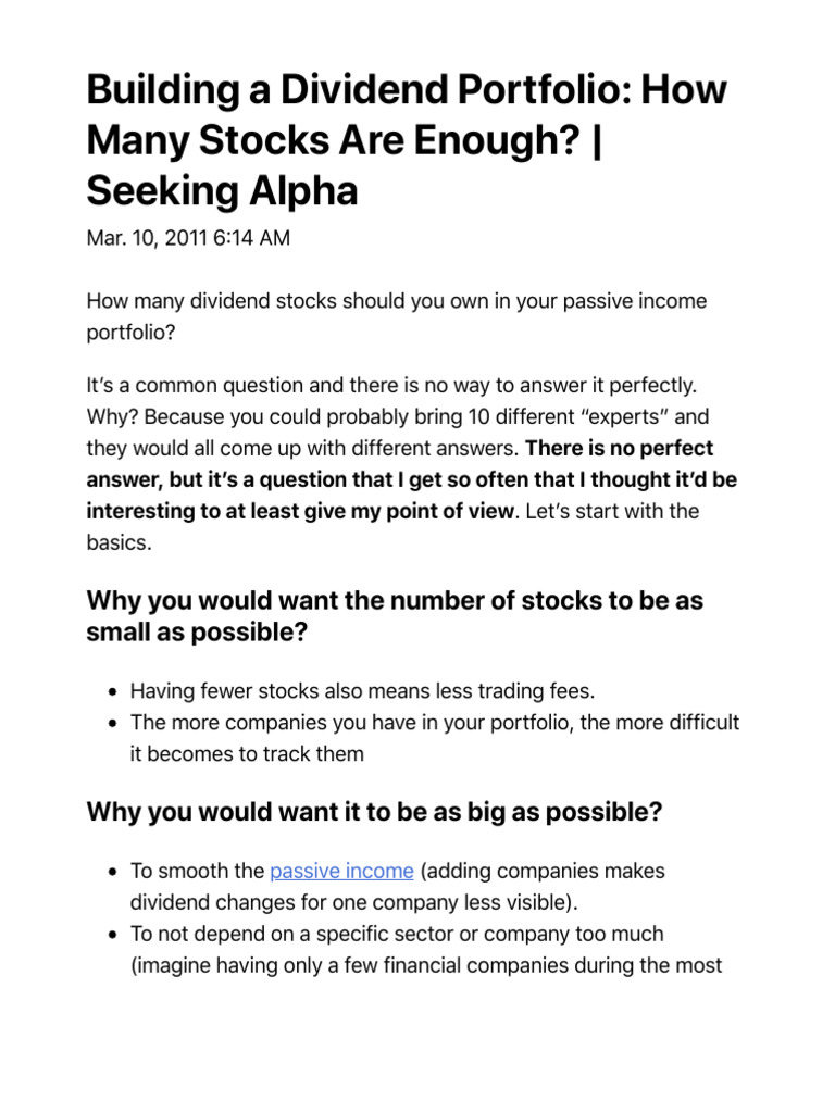 Building A Dividend Portfolio - How Many Stocks Are Enough - Seeking ...