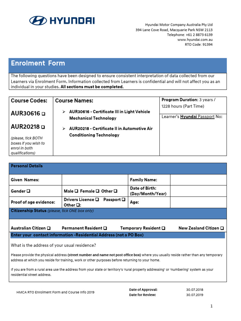 RTO Enrolment Form and Course Info 1 July 2019 | PDF