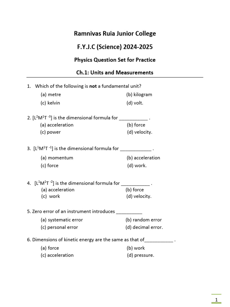 Physics Practice: Units & Dimensions | PDF | Force | Acceleration