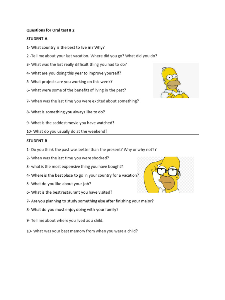 Questions and dialog for oral test | PDF