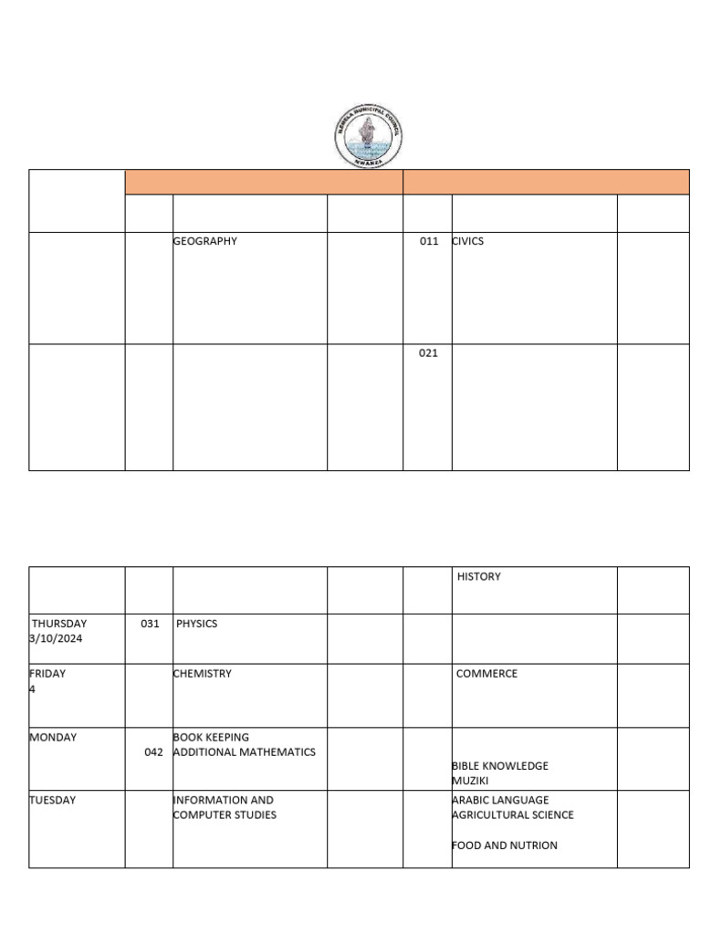 Ratiba - Form Two Pre-Necta 2024 - 011045 - 101455 | PDF