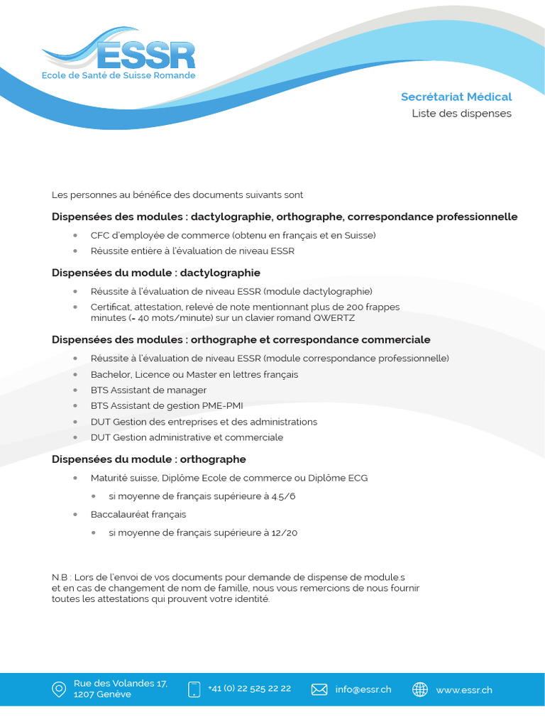 ESSR - 6. FSM - Liste Des Dispenses | PDF