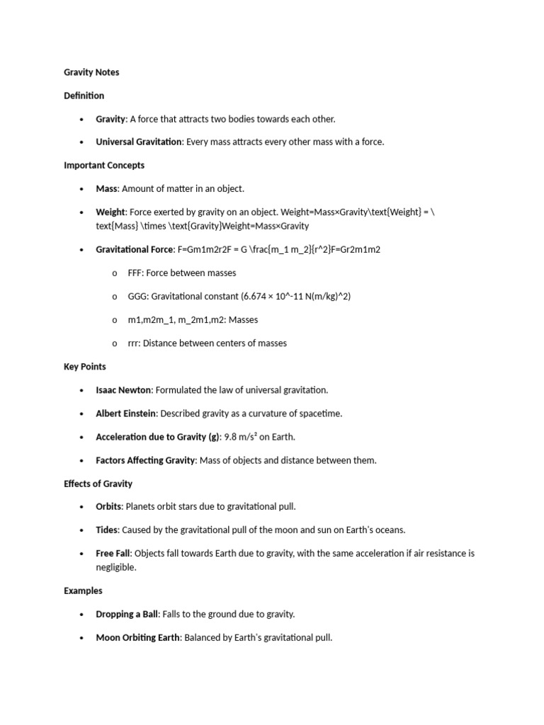 Class Notes On Gravity | PDF