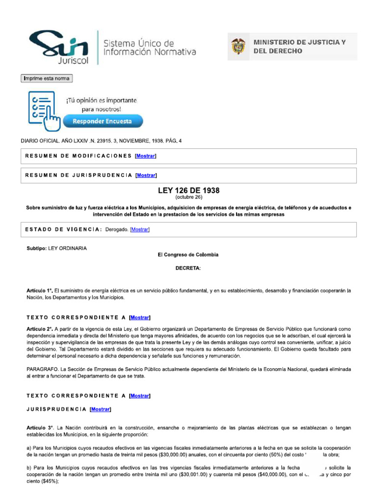 Ley 126 de 1938 | PDF