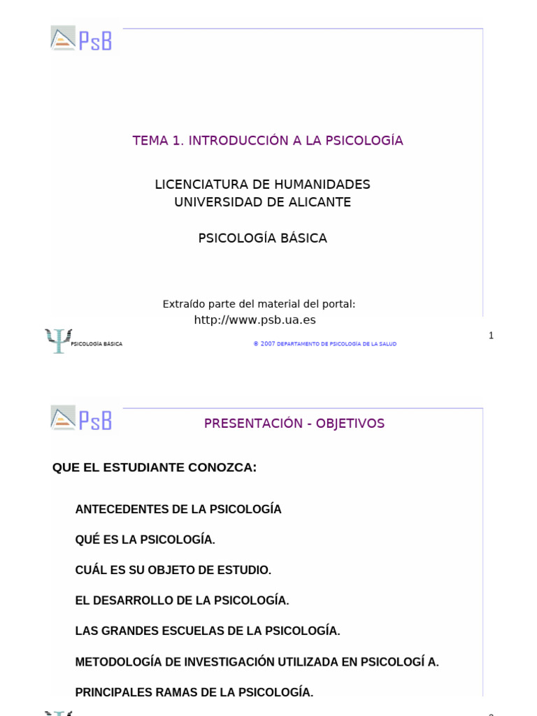 Tema 1 - Introduccion A La Psicología | PDF