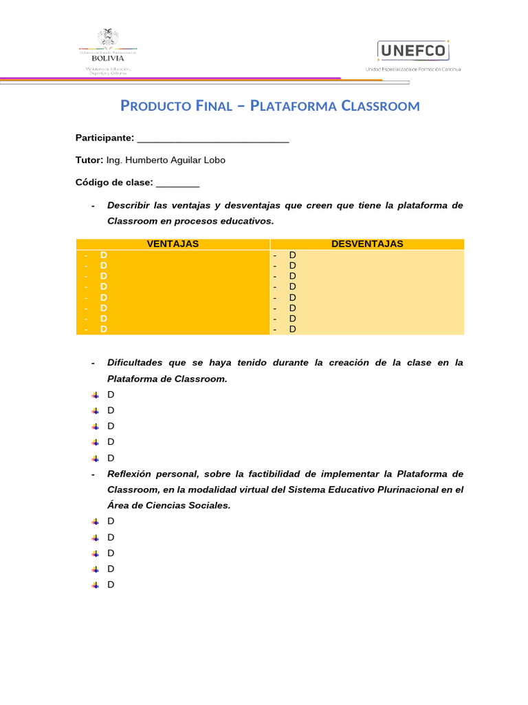 Plantilla producto final classroom pdf