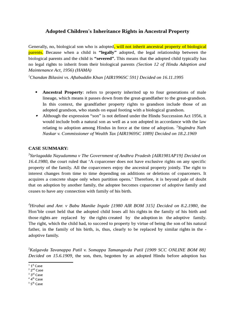 Adopted Children Inheritance Rts | PDF