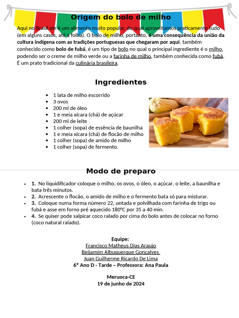 Origem Do Bolo de Milho | PDF