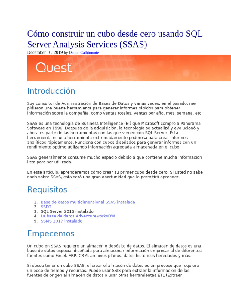 Crear un cubo en SSAS desde cero | PDF | Servidor SQL de Microsoft ...