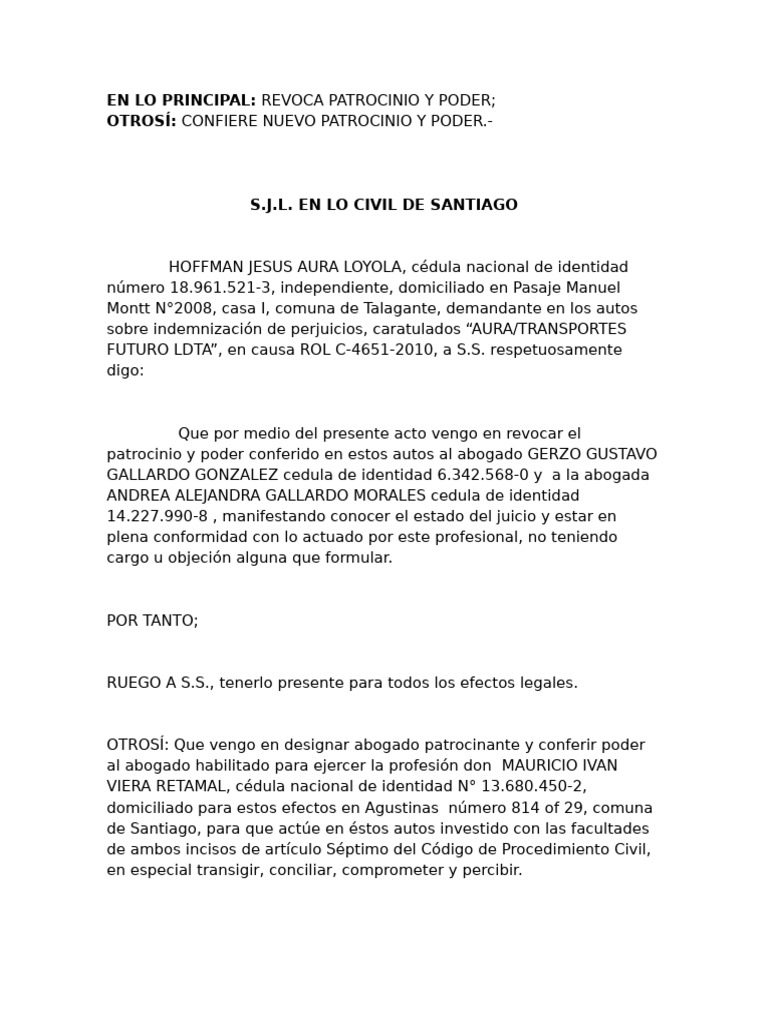 Revoca Patrocinio y Poder | PDF