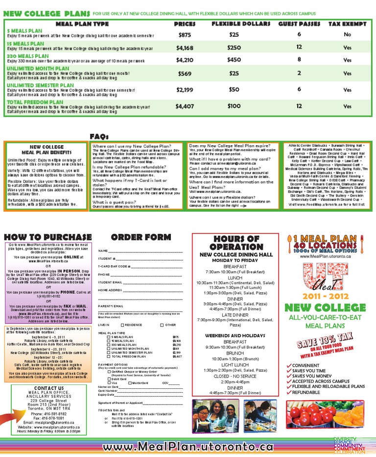 New College Meal Plan Cafeteria Meal
