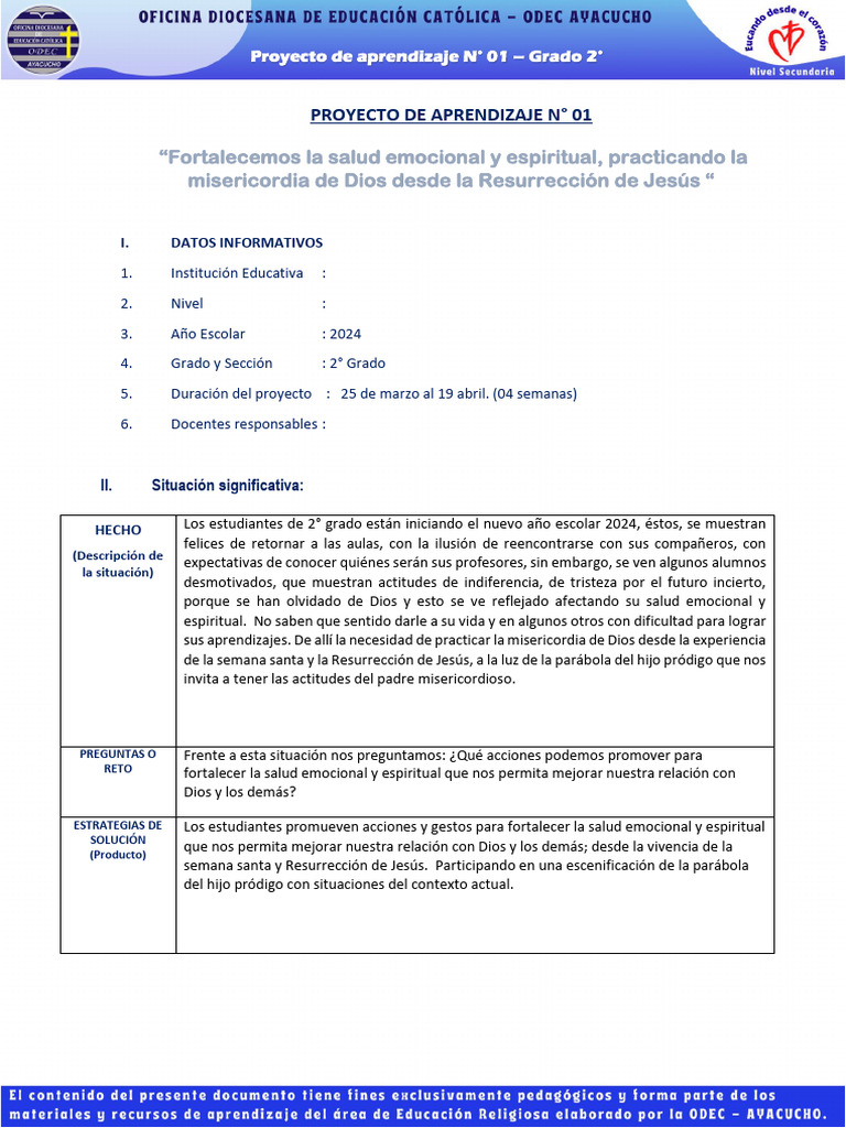 Proyecto de Aprendizaje #01 - Grado 2° | PDF | Aprendizaje | Las emociones