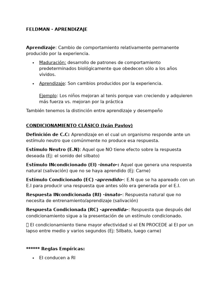 Feldman - Aprendizaje | PDF | Aprendizaje | Comportamiento