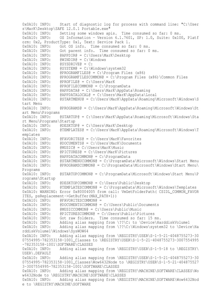 SAFE 12.0.1 Diagnostic Log Summary | PDF | Windows Registry | X86 ...