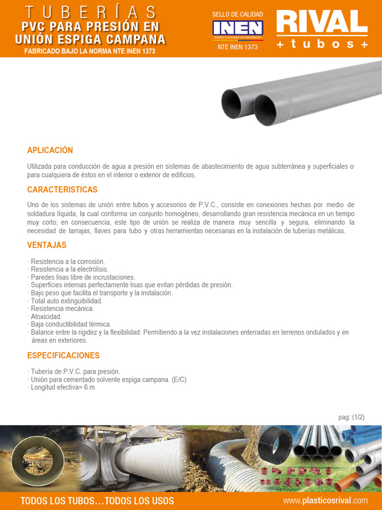 RIVAL PVC TuberiasPresionUnionEspigaCampana | PDF