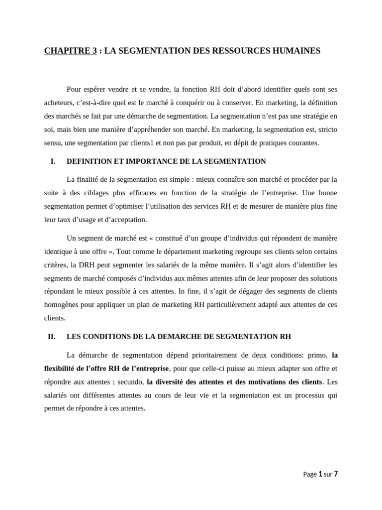 Chapitre 3 La Segmentation RH | PDF