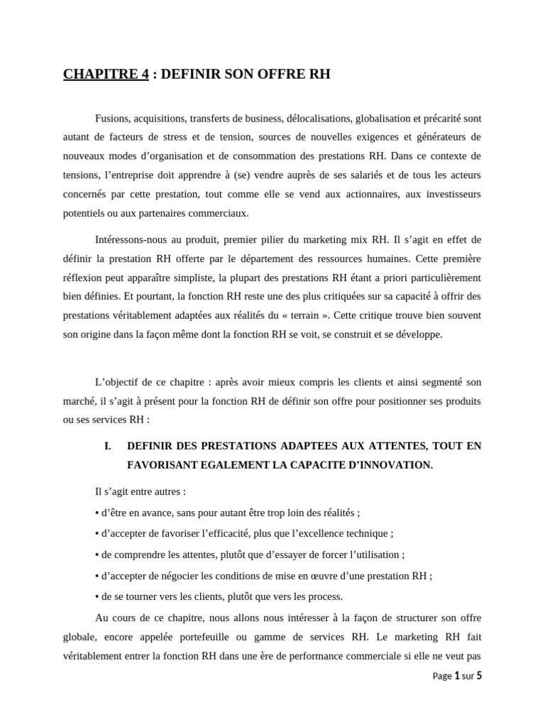 Chapitre 4 Defenir Son Offre RH | PDF