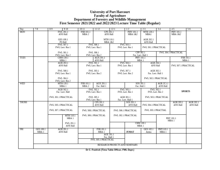 First Semester Lecture Time Table 20212022 20222023 | PDF