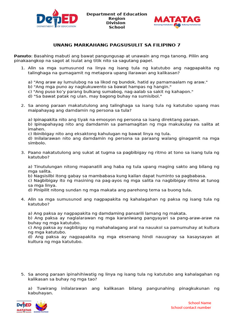 Filipino7 PT q1 | PDF