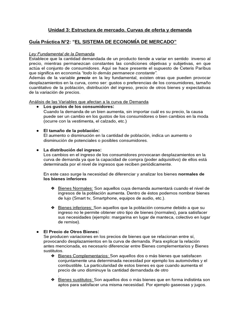 Ley de Demanda y Variables del Mercado | PDF | Oferta y demanda ...