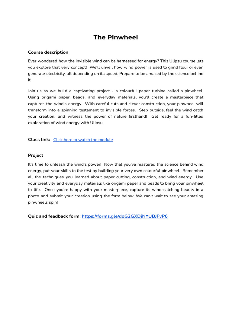 Explore Wind Energy with a Pinwheel Project | PDF