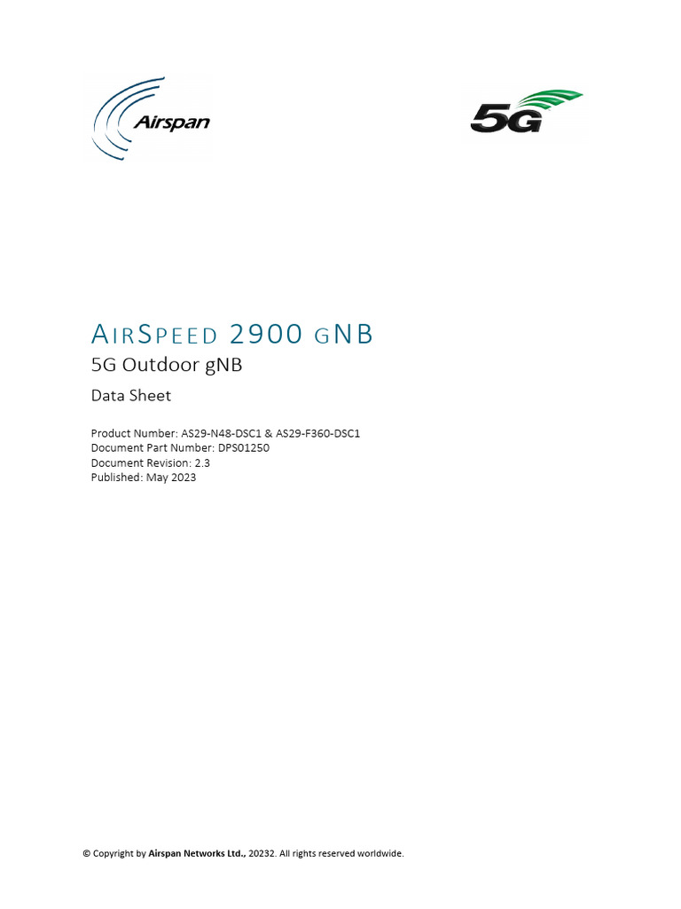 AirSpeed 2900 GNB 5G Datasheet V2.3 | PDF