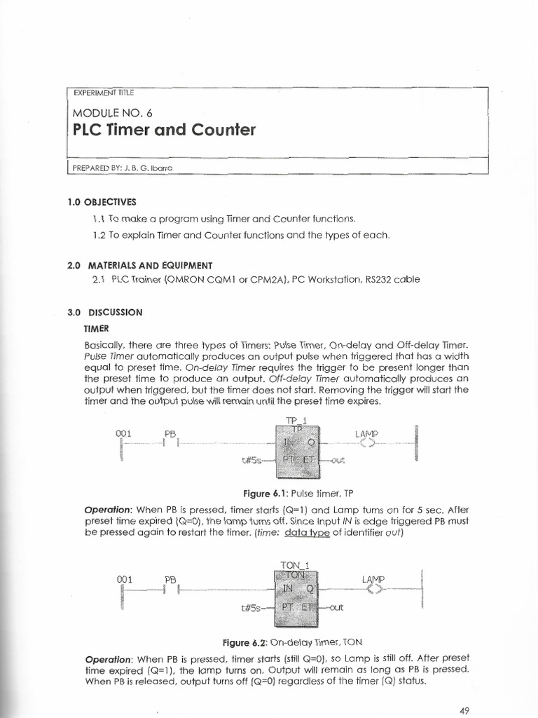 Experiment 6 - PLC Timer and Counter | PDF
