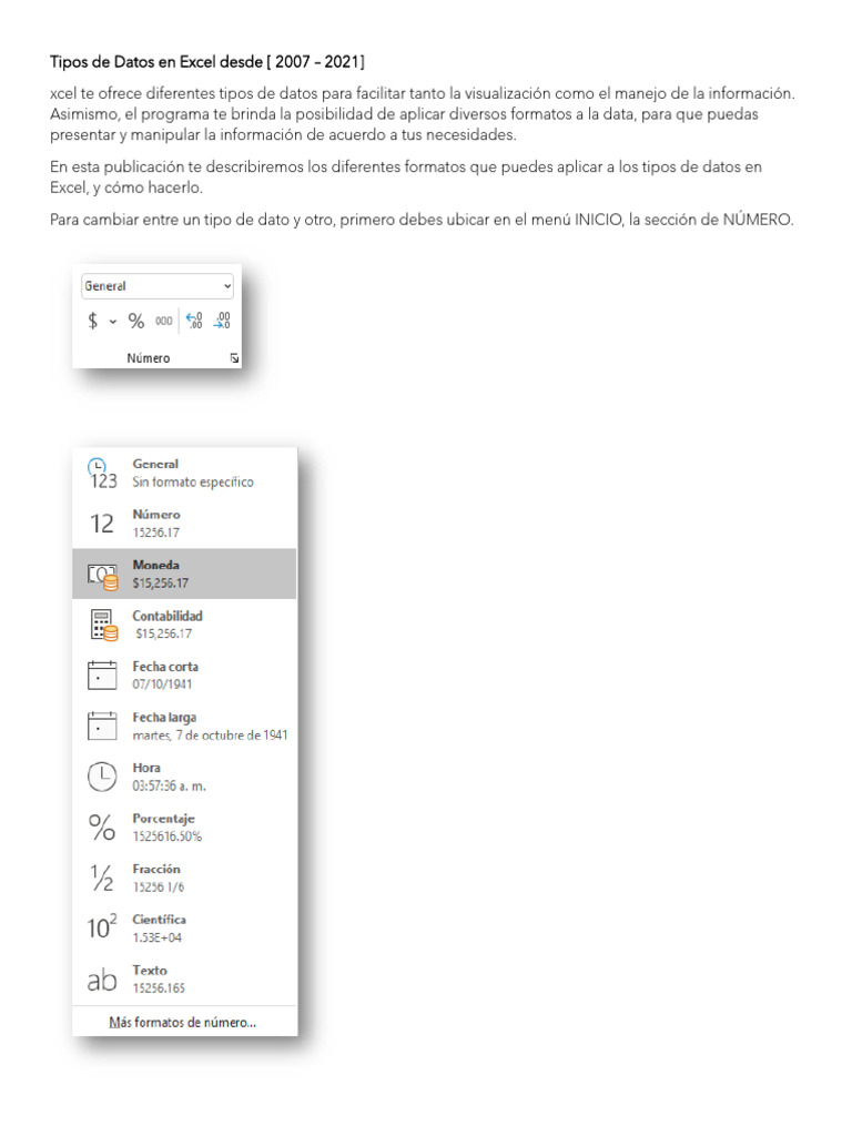 Tipos de Datos en Excel | PDF | Microsoft Excel | Tipo de datos