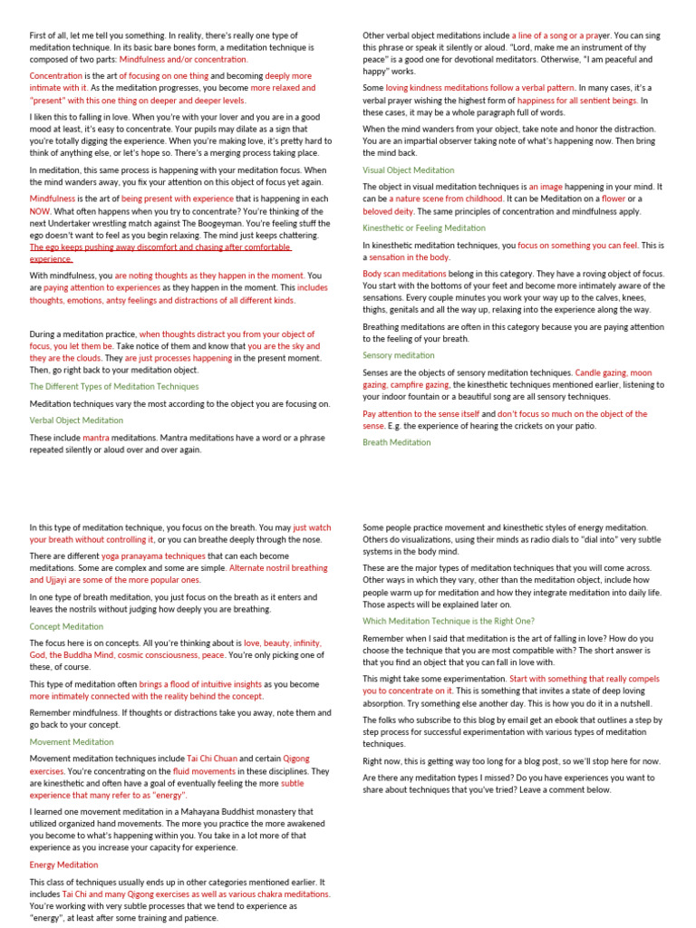 View of The Different Types of Meditation Techniques and How To Choose One | PDF