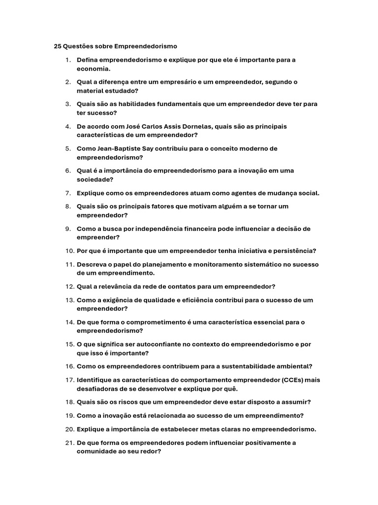 25 Questões de Empreendedorismo | PDF