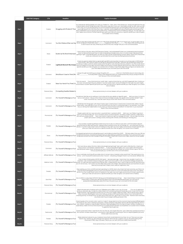 30 Day Posting Calendar For LinkedIn | PDF
