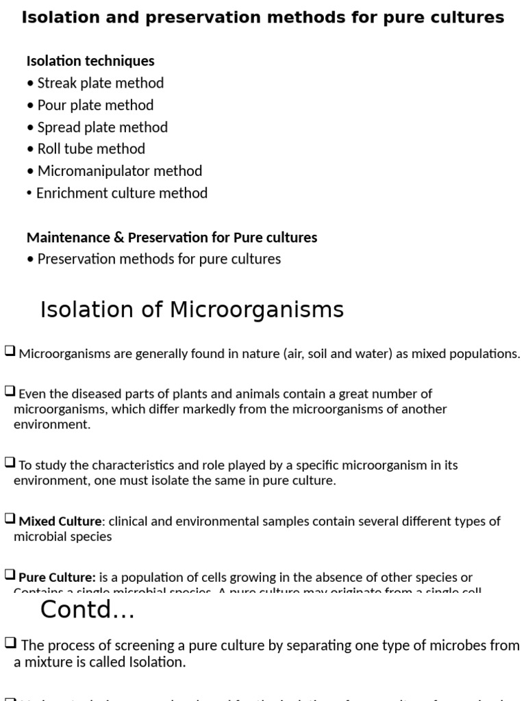 Isolation and Preservation Methods For Pure Cultures | PDF