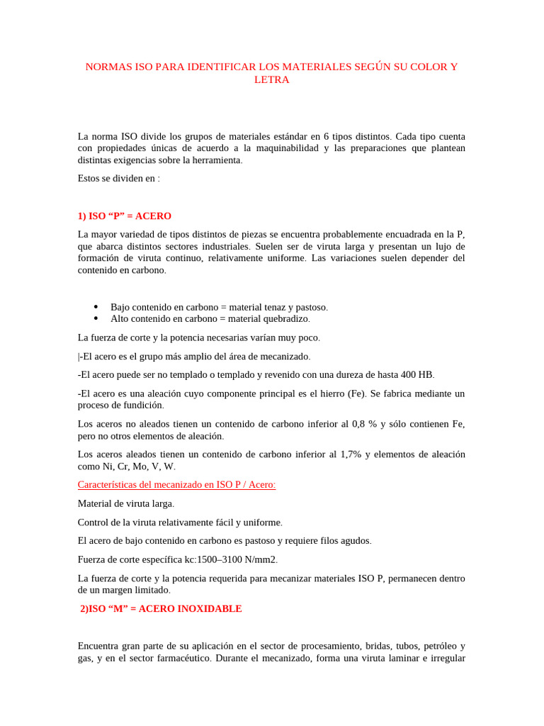 NORMAS ISO PARA IDENTIFICAR LOS MATERIALES SEGÚN SU COLOR Y LETRA | PDF