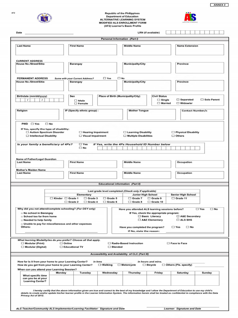 Modified ALS Enrollment Form | PDF