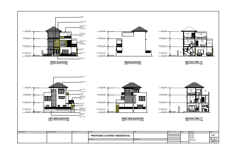 3-Storey Residential Architectural Plan | PDF | Wall | Framing ...