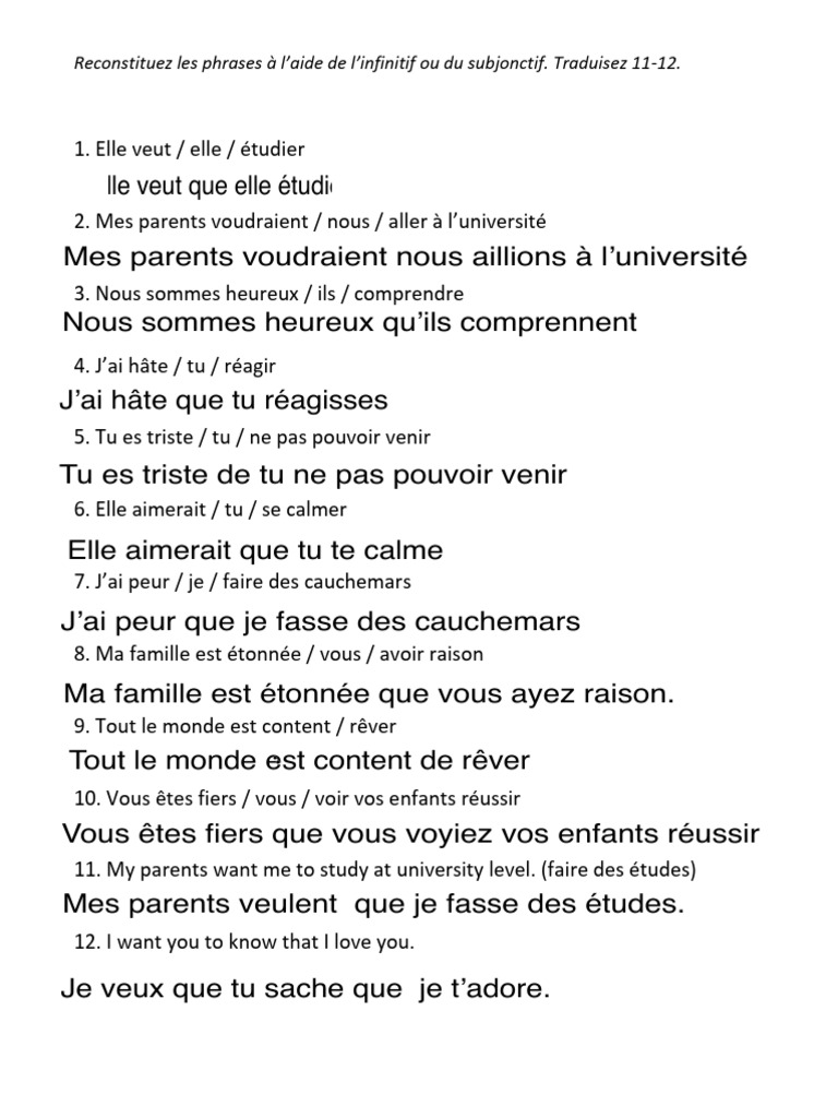 PRACTICE... INFINITIVE or SUBJUNCTIVE? | PDF
