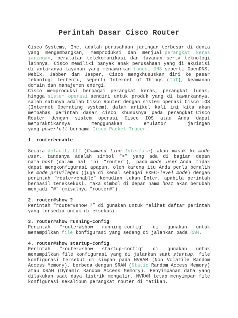 Perintah Dasar Cisco Router | PDF