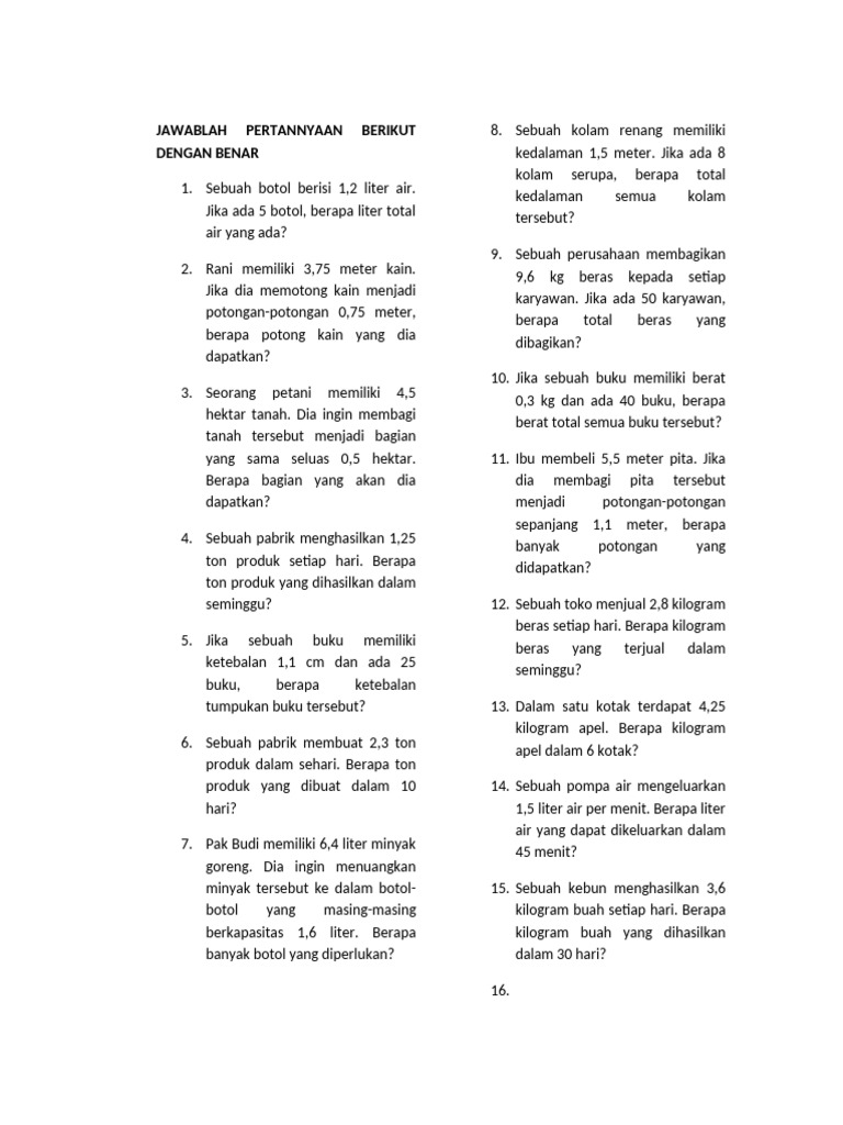 Soal Les Kelas 6 Pecahan DESIMAL | PDF